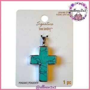 Bead Landing Cross Fashion Pendant Turquoise and Silver